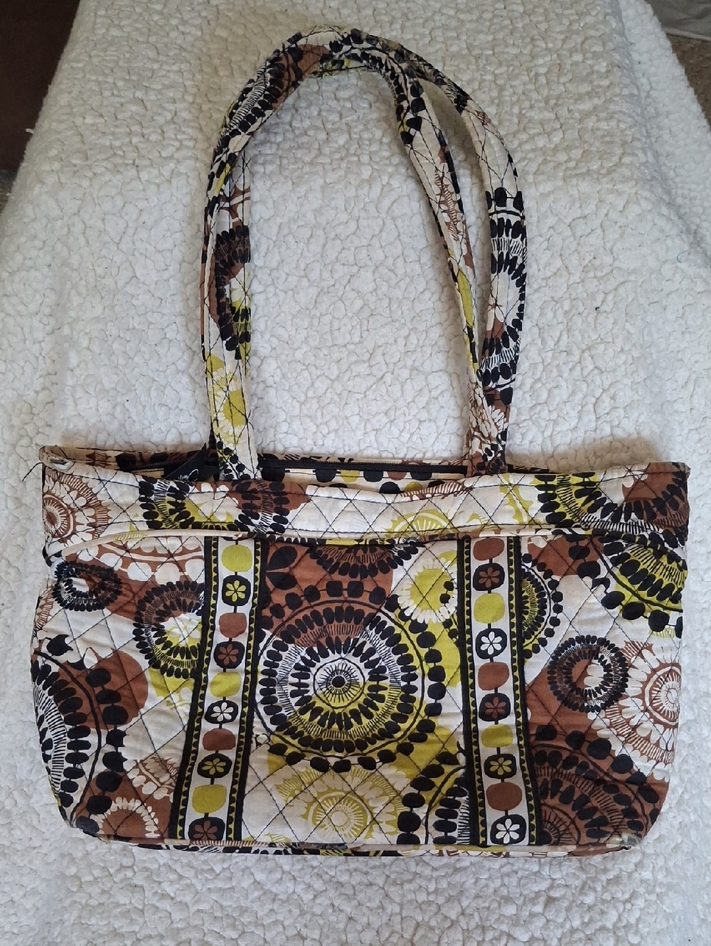 Vera Bradley Quilted Tote in Brown, Yellow & Black Floral Medallion